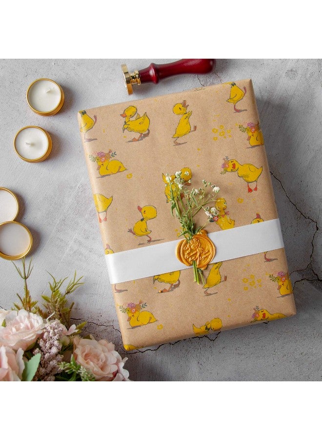 Kraft Wrapping Paper Sheet French Bulldog/Rabbit/Fox/Panda/Sika Deer/Duck Printed Spring Party Great For Baby Shower 6 Sheets Packed As 1 Roll 17.5 X 30 Inches Per Sheet