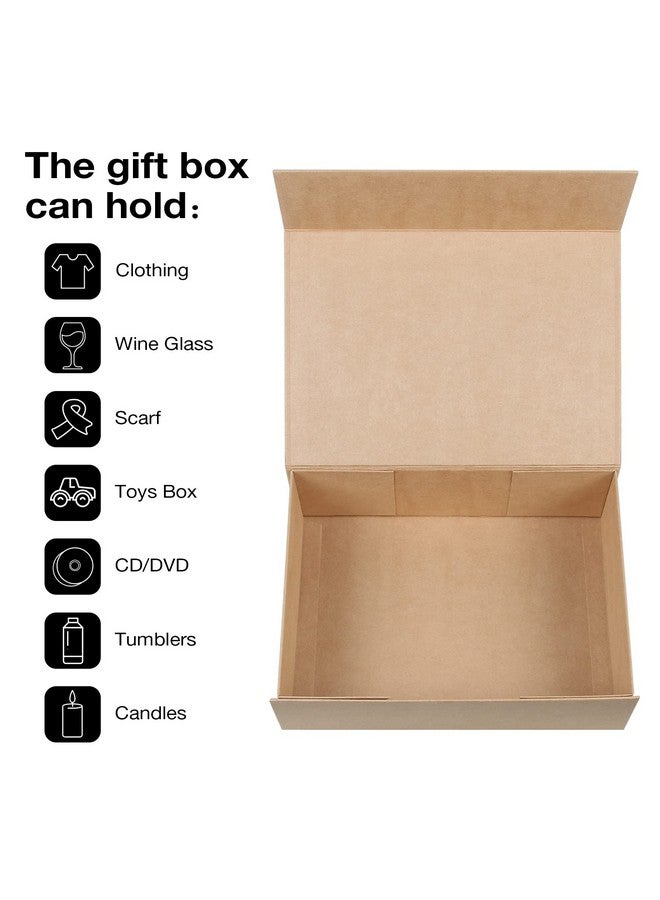 Brown Collapsible Gift Box With Magnetic Closure Lids 10.5X7X3 In Bridesmaid Groomsmen Proposal Box Medium Rectangle Box For Present Graduation Storage 3 Pack