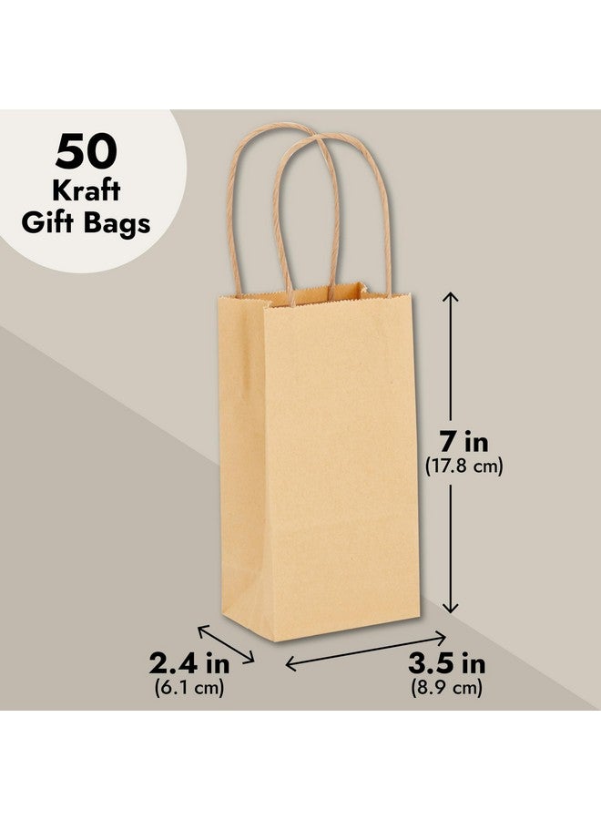 50 Pack Small Brown Gift Bags With Handles Small Kraft Paper Bags For Birthday Retail Crafts (3.5X2.4X7 In)