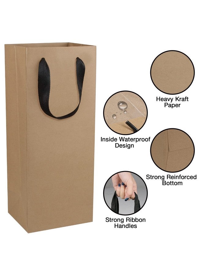 Large Brown Wine Bottle Bags Bulk 6X5X15 Inch 10 Pack Kraft Paper Gift Bags With Handles For Wedding Festival Retail