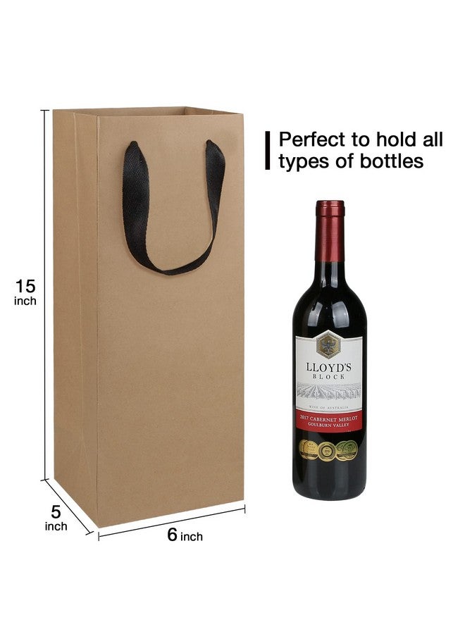 Large Brown Wine Bottle Bags Bulk 6X5X15 Inch 10 Pack Kraft Paper Gift Bags With Handles For Wedding Festival Retail