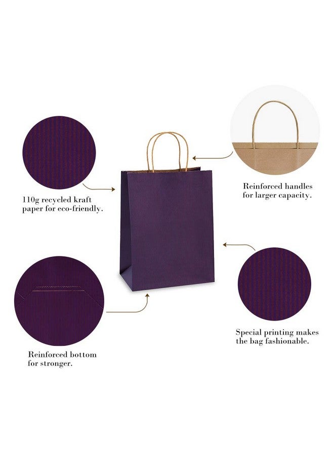 Gift Bags 8X4.25X10.5 Inches 100Pcs Paper Bags With Handles Bulk Shopping Bags Kraft Bags Retail Bags Craft Bags 100% Recyclable Paper Gift Bags Purple