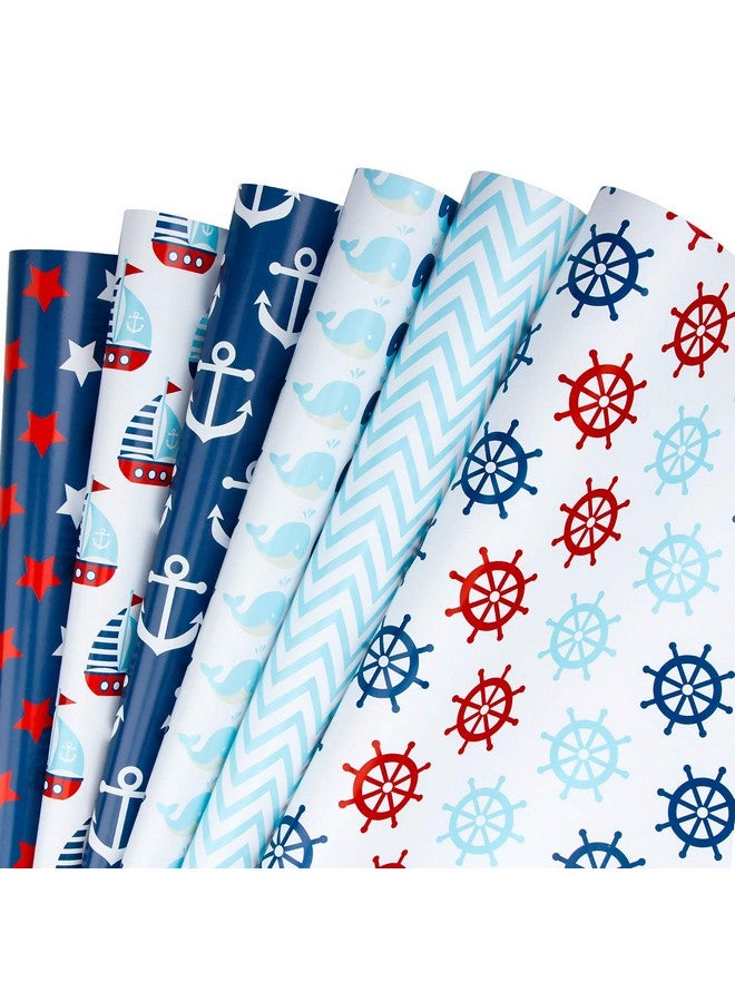 Wrapping Paper Sheet Nautical Anchors Blue Design For Birthday Holiday Wedding Baby Shower 1 Roll Contains 6 Sheets 17.5 Inch X 39.3 Inch Per Sheet