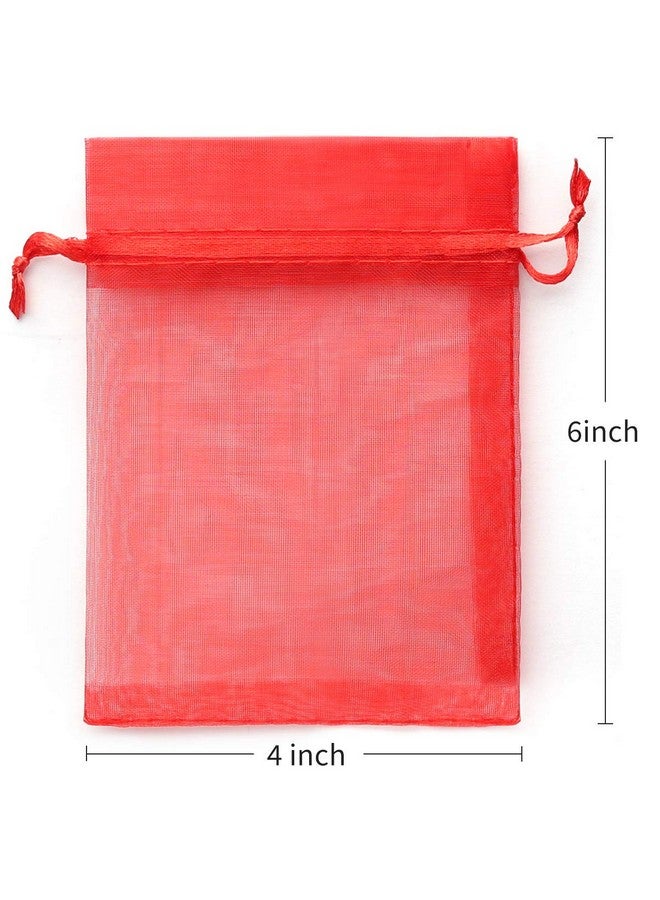 100Pcs 4X6Inch (10X15Cm) Drawstring Organza Jewelry Favor Pouches Wedding Party Festival Gift Bags Candy Bags (Red)