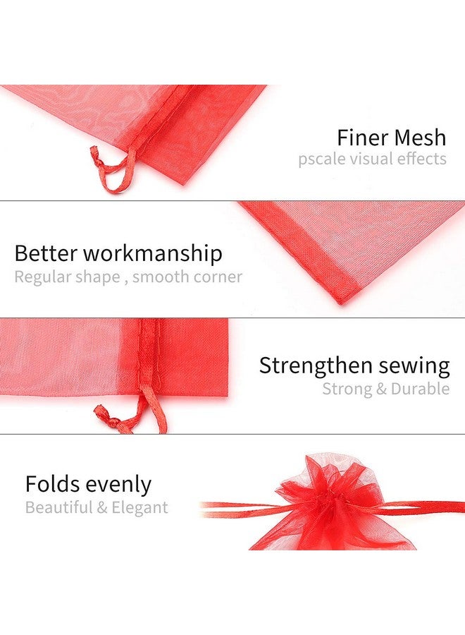 100Pcs 4X6Inch (10X15Cm) Drawstring Organza Jewelry Favor Pouches Wedding Party Festival Gift Bags Candy Bags (Red)