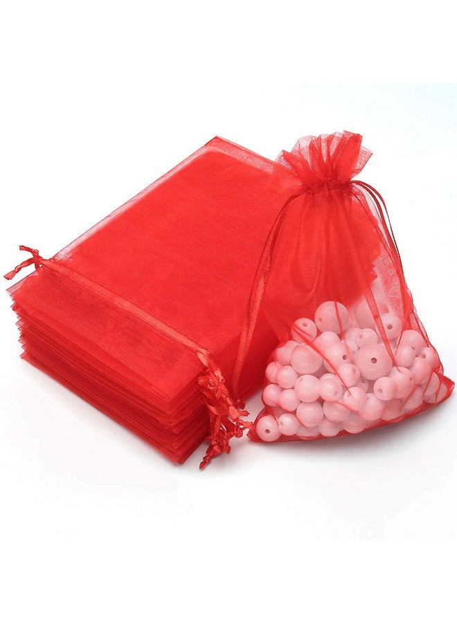 100Pcs 4X6Inch (10X15Cm) Drawstring Organza Jewelry Favor Pouches Wedding Party Festival Gift Bags Candy Bags (Red)