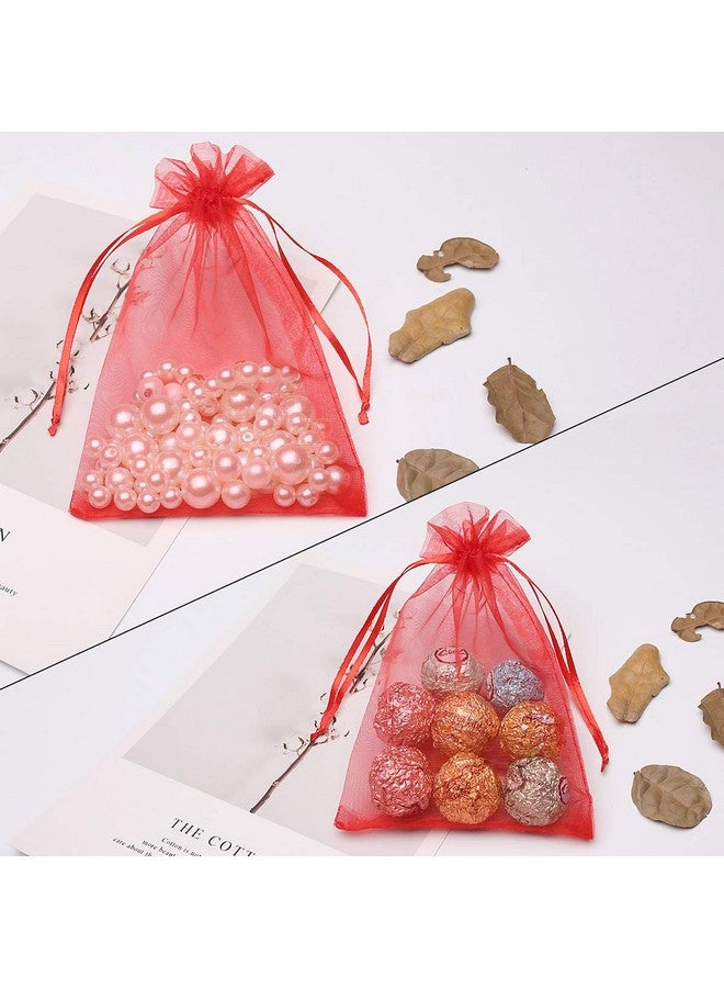 100Pcs 4X6Inch (10X15Cm) Drawstring Organza Jewelry Favor Pouches Wedding Party Festival Gift Bags Candy Bags (Red)