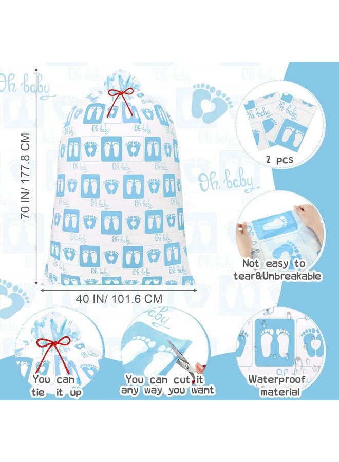 2 Pcs 70 Inches Jumbo Baby Shower Bag Large Baby Footprint Gift Bags Oversized Plastic Gift Bags Extra Large Present Bags With Ropes For Birthday Party Baby Shower Favors (Blue Boy Feet)