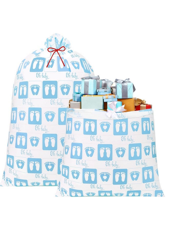 2 Pcs 70 Inches Jumbo Baby Shower Bag Large Baby Footprint Gift Bags Oversized Plastic Gift Bags Extra Large Present Bags With Ropes For Birthday Party Baby Shower Favors (Blue Boy Feet)