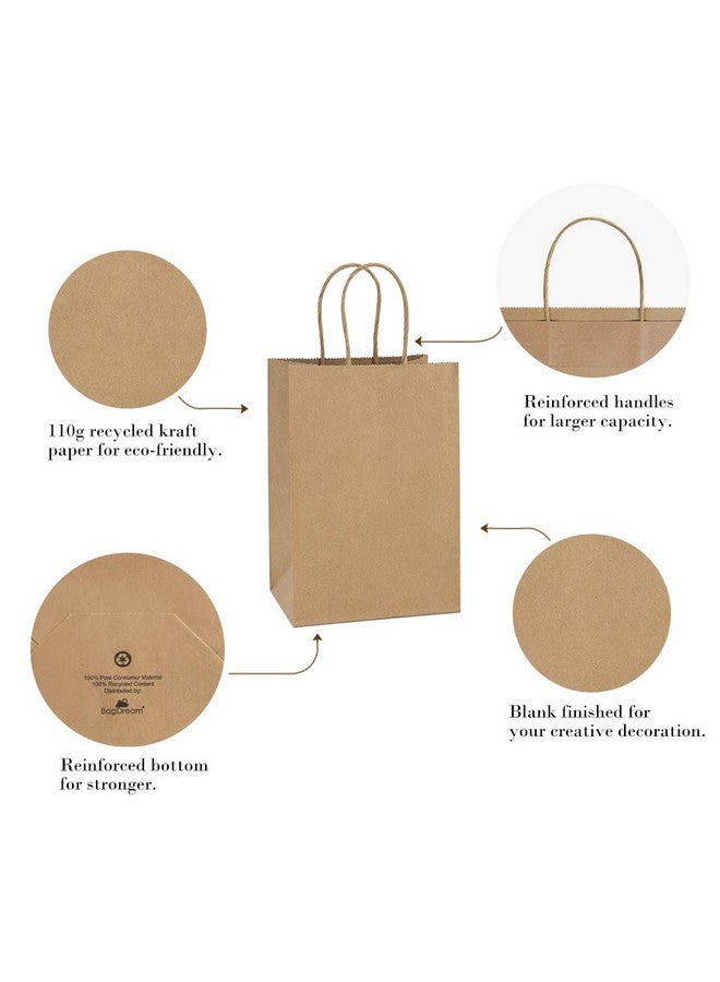 100Pcs 5.25X3X8 Inches Gift Bags Small Paper Bags With Handles Bulk Kraft Brown Paper Shopping Wedding Birthday Party Favor Gift Bags For Goody Craft