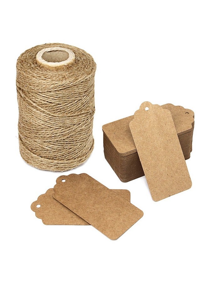 300 Feet Natural Jute Twine And 100Pcs Brown Rectangle Kraft Paper Gift Tags For Crafts & Price Tags Labels By Blisstime