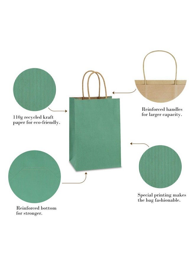 Kraft Paper Bags 100Pcs 5.25X3X8 Inches Small Paper Gift Bags With Handles Bulk Paper Shopping Bags Kraft Bags Party Bags Gift Bags (Green)