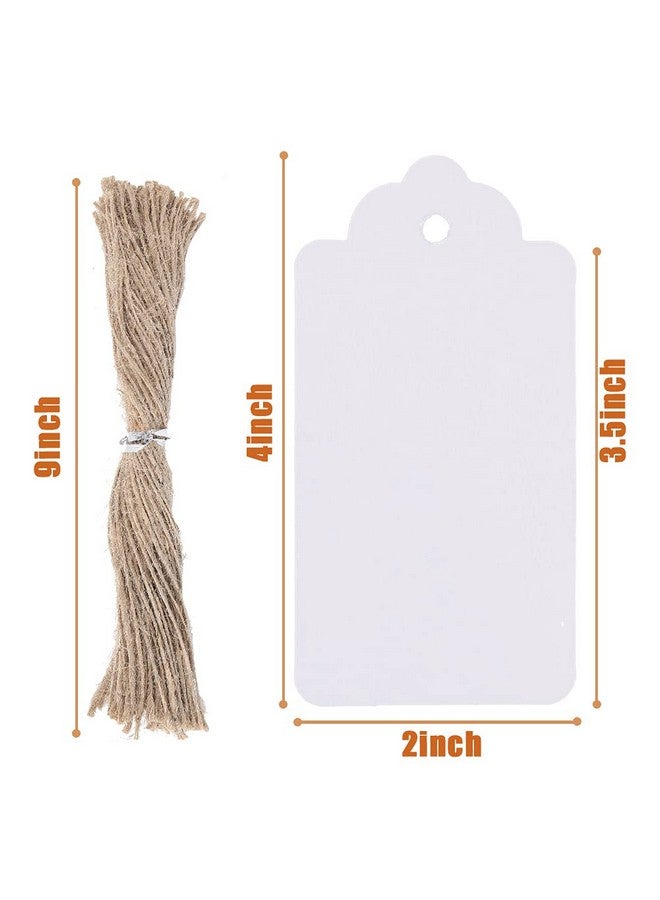 100Pcs Kraft Paper Tags 2X4 Inches White Gift Tag Craft Hang Tags With Free 100 Root Natural Jute Twine For Gifts Arts And Crafts Wedding Holiday