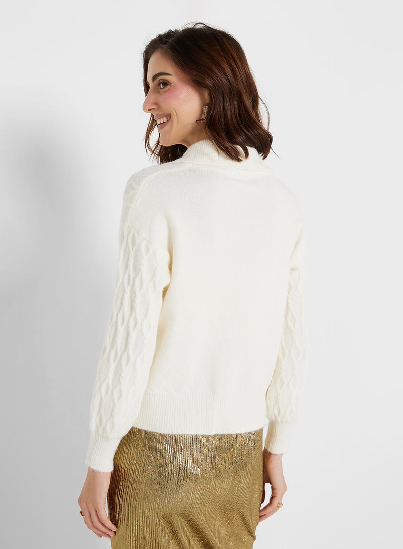 Cable Knit Collared Cardigan