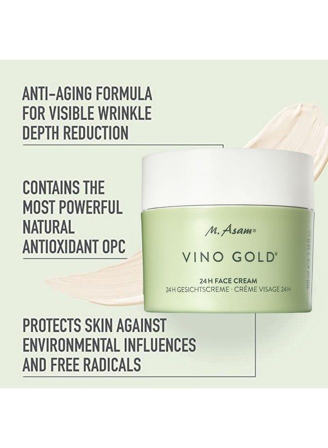 Vino Gold 24H Facial Cream (3.38 Fl Oz)- 24H Day Cream & Night Moisturizer Against Lines & Wrinkles, Protection Against Skin Aging, Anti-Aging, Vegan Facial Care, Skincare For Women.