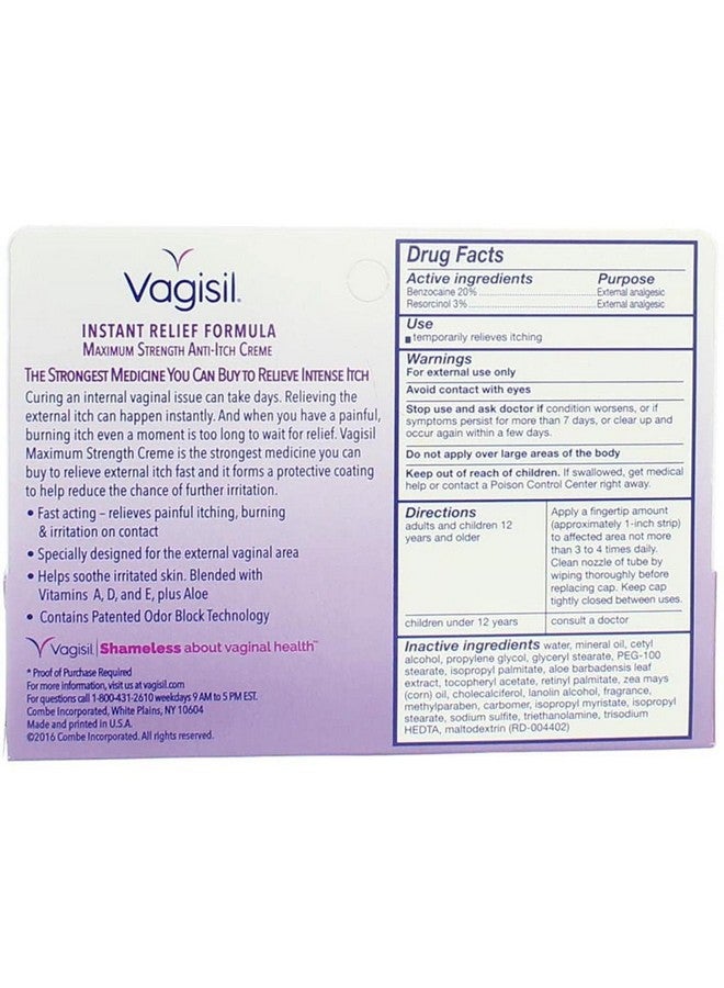 Vagisil Anti-Itch Crème Maximum Strength 1 Ounce