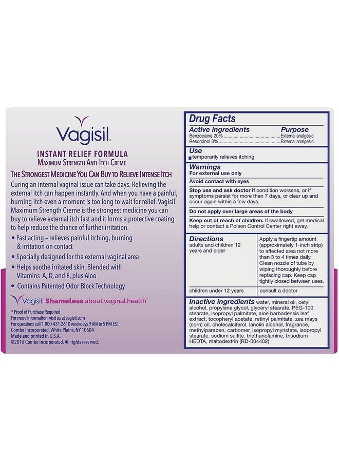 Vagisil Anti-Itch Crème Maximum Strength 1 Ounce