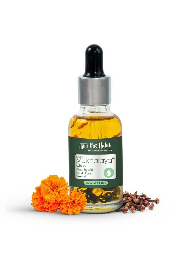 Face Oil, Clove Marigold Mukhalaya For Women Skin Acne Control, With Blend Of 13 Cold Pressed Oils For Natural Oily Skin Condition & Balance Sebum Secretion, 15Ml