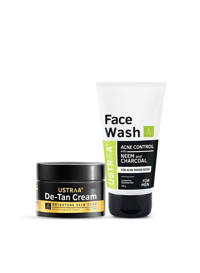 Face Wash Acne Control With Neem & Charcoal 100G Oil Control, Prevents Acne & De Tan Face Cream For Men 50G | For Effective Tan Removal & Even Skin Tone | Without Bleach