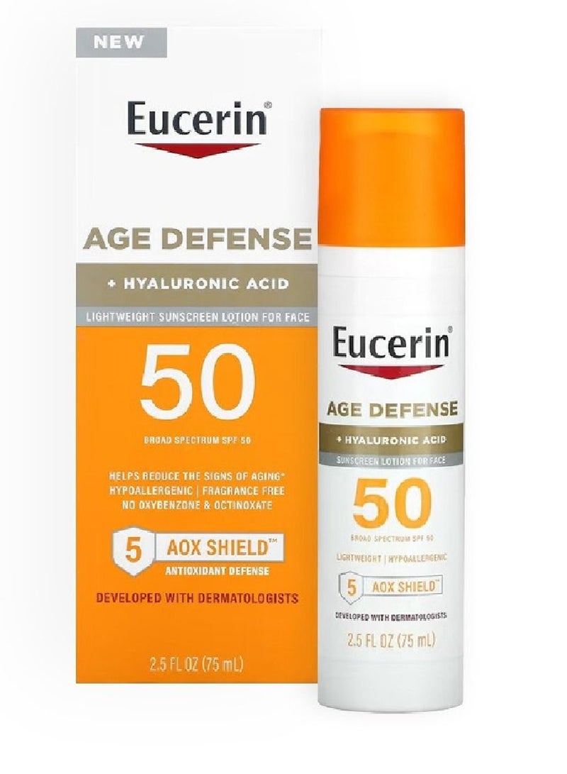 Age Defense + Hyaluronic Acid SPF50 Lightweight Sunscreen Lotion For Face 75ml