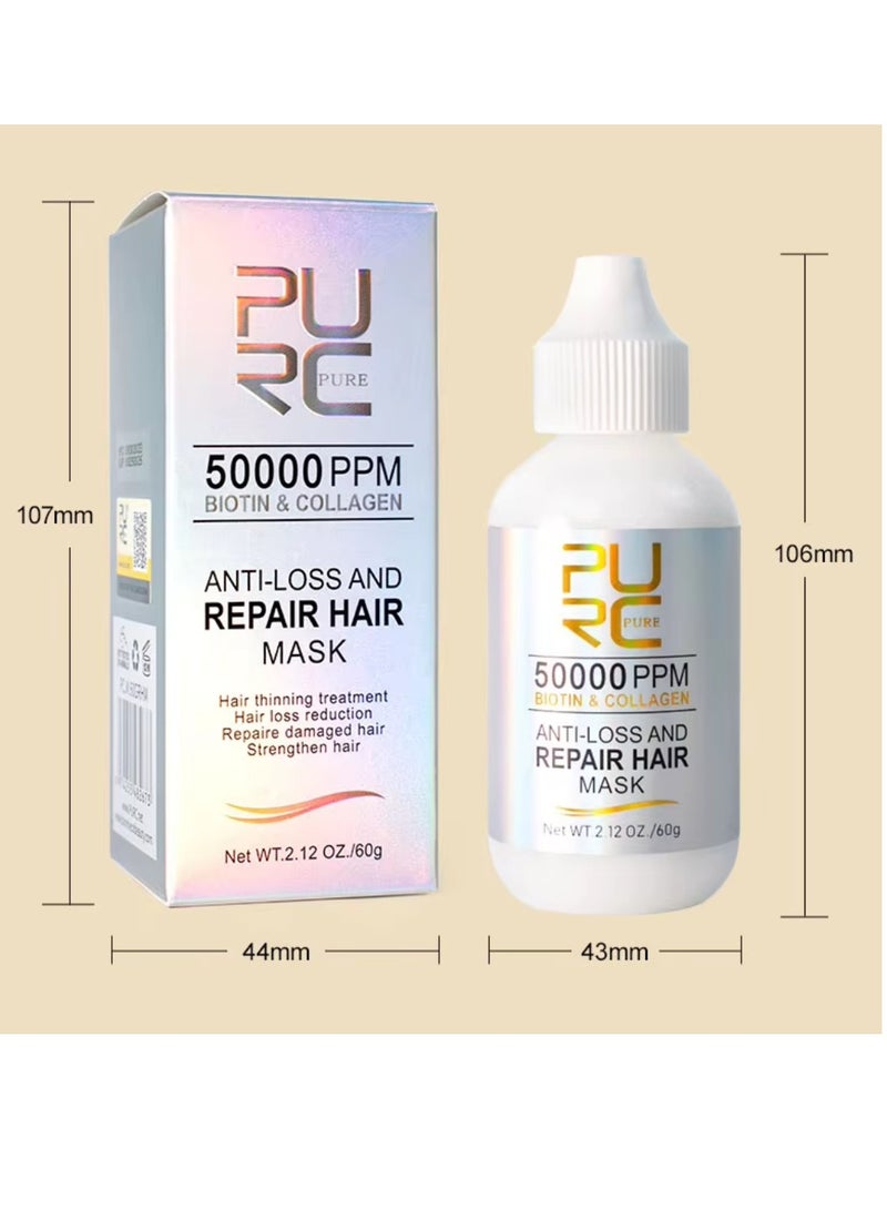 60g Anti Hair Loss and Hair Repair Mask 50000PPM Biotin and Collagen Hair Mask Hair Mask Treatment for Dry and Frizzy Hair Damaged Hair Strengthening and Hair Growth Hair Mask