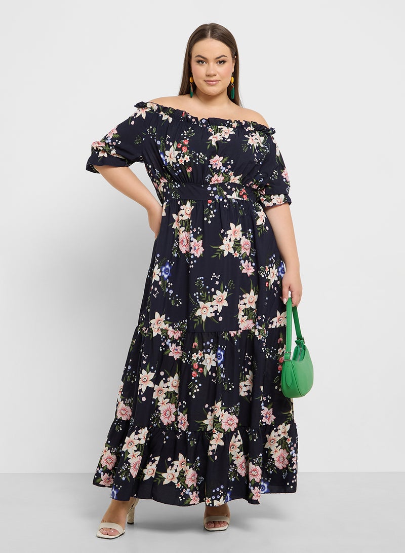 Floral Print Off Shoulder Dress