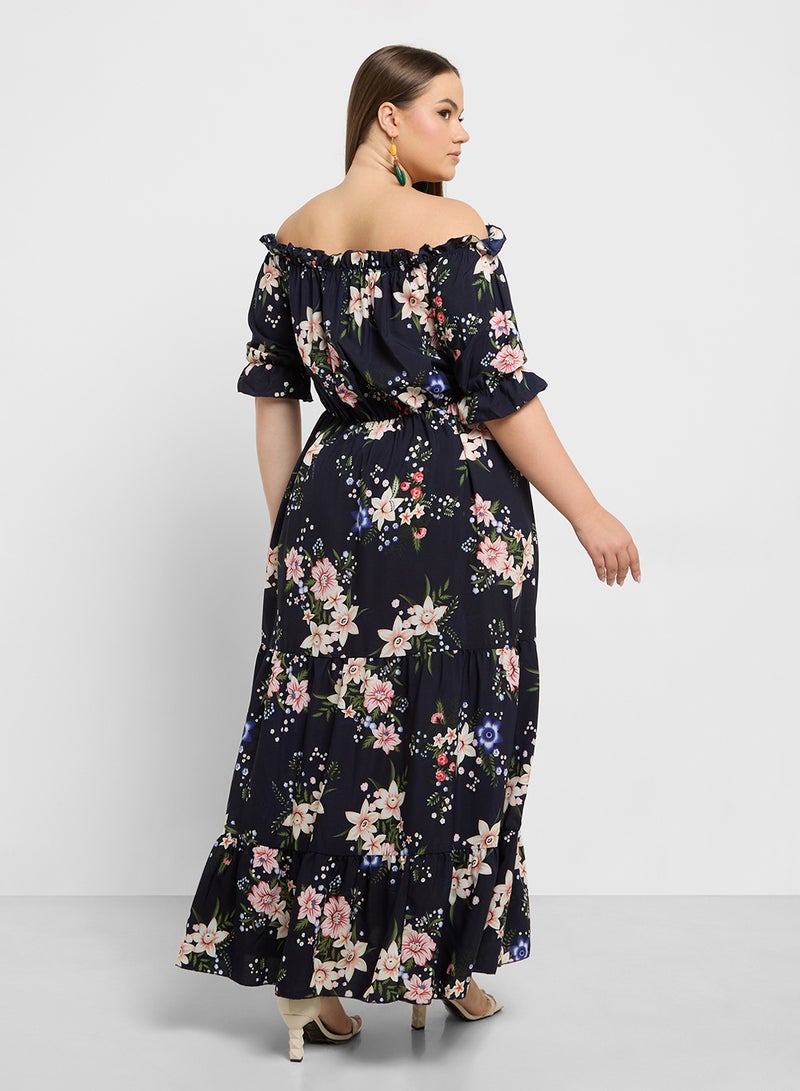 Floral Print Off Shoulder Dress