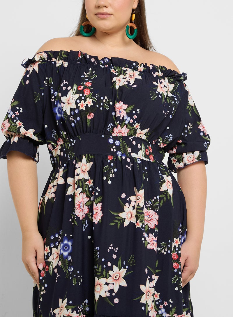 Floral Print Off Shoulder Dress