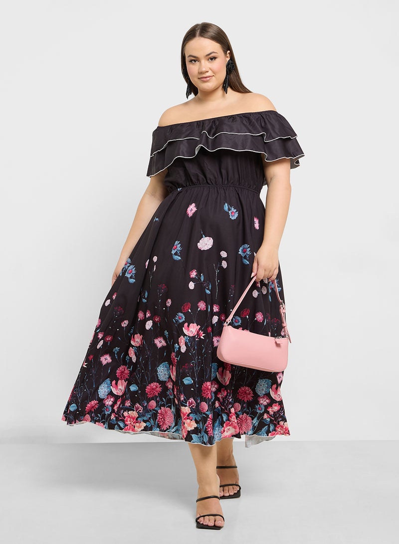 Off Shoulder Printed Dress