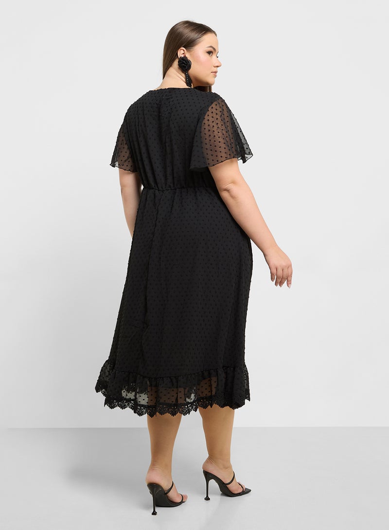 Sheer Sleeve A-Line Dress