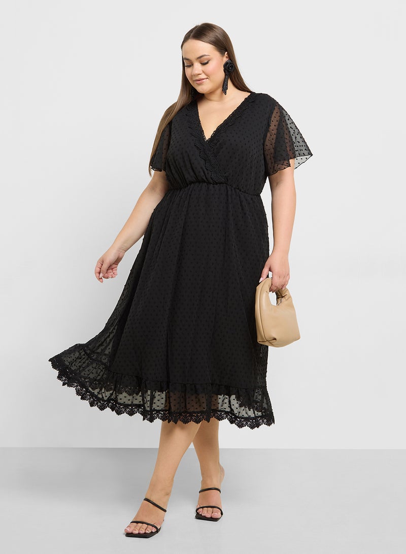 Sheer Sleeve A-Line Dress