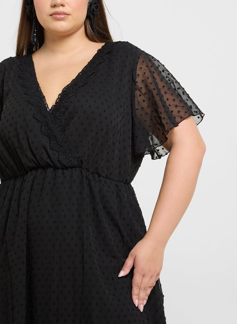 Sheer Sleeve A-Line Dress