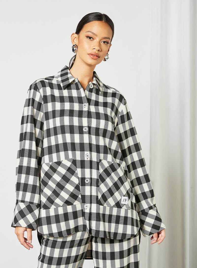 Gingham Print Overshirt Black/White