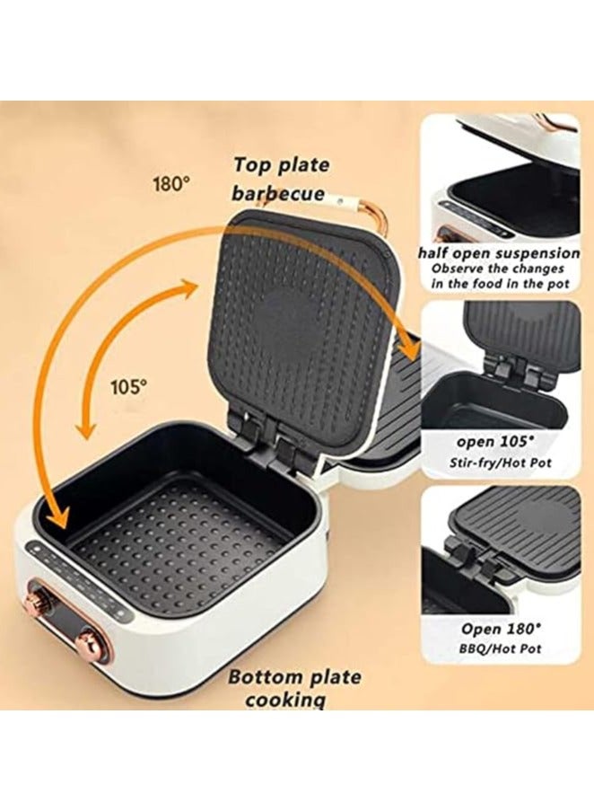 Two-in-One Grill Hot Pot  Multi-Function Electric Baking Tray with Dual Zone Temperature Control ,Ideal for Family Dining, BBQ, and Cooking , Non-Stick Surface