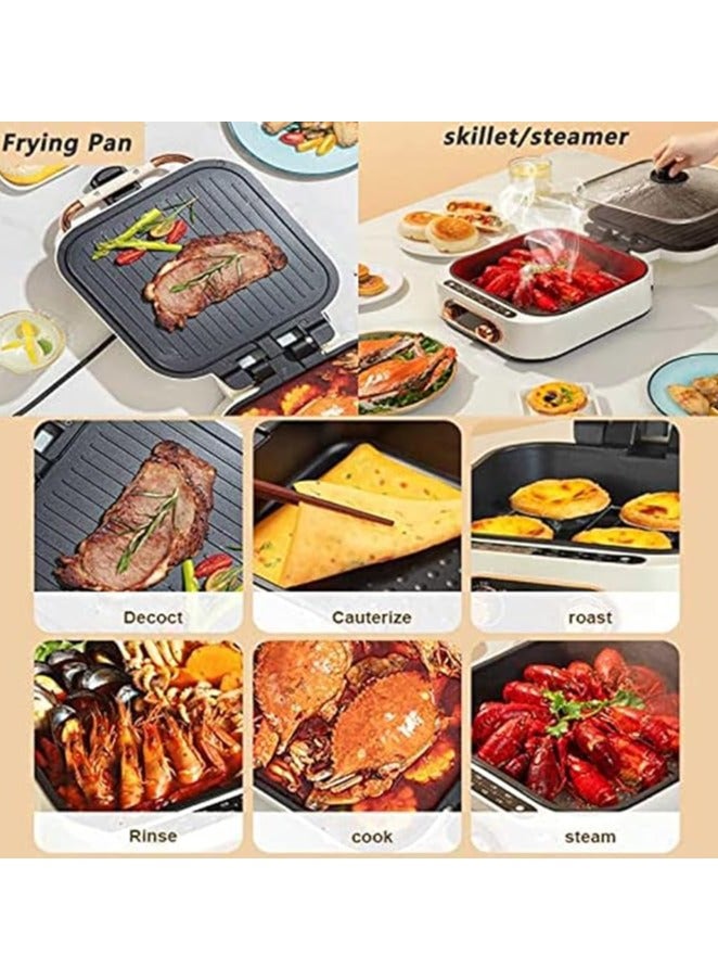 Two-in-One Grill Hot Pot  Multi-Function Electric Baking Tray with Dual Zone Temperature Control ,Ideal for Family Dining, BBQ, and Cooking , Non-Stick Surface