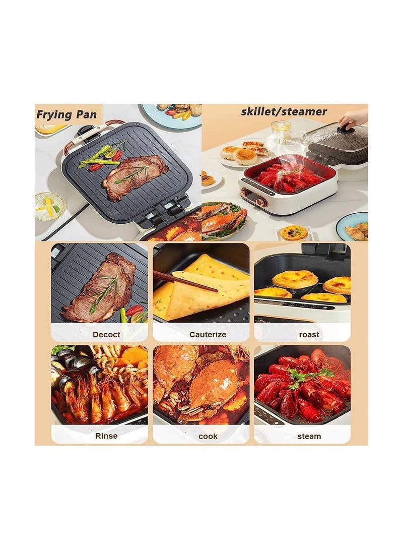 Two-in-One Grill Hot Pot  Multi-Function Electric Baking Tray with Dual Zone Temperature Control ,Ideal for Family Dining, BBQ, and Cooking , Non-Stick Surface