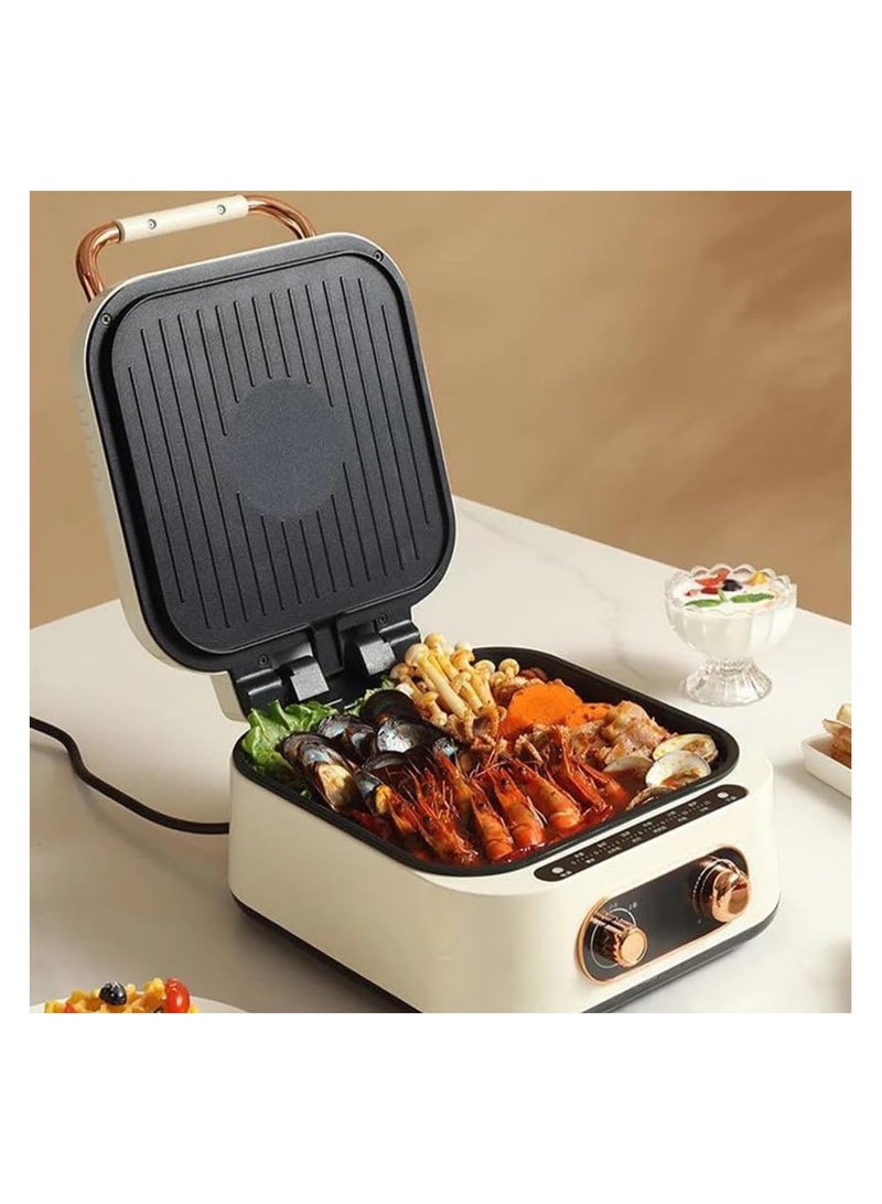 Two-in-One Grill Hot Pot  Multi-Function Electric Baking Tray with Dual Zone Temperature Control ,Ideal for Family Dining, BBQ, and Cooking , Non-Stick Surface