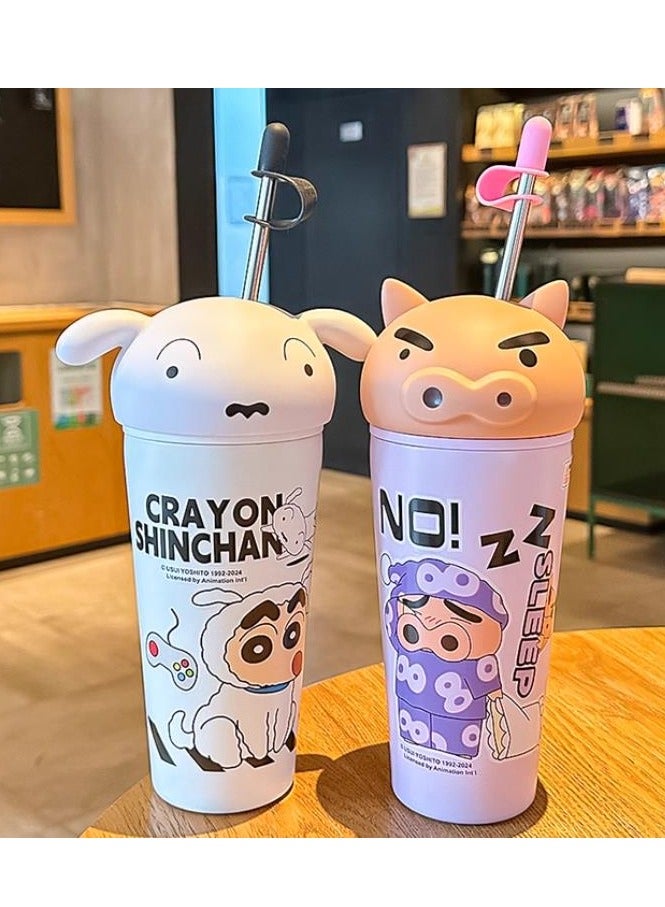 Crayon Shin Chan Large Capacity 600ml Insulated Cup Ice King Cup With Straw Water Cup High Appearance Student Cooling Cup