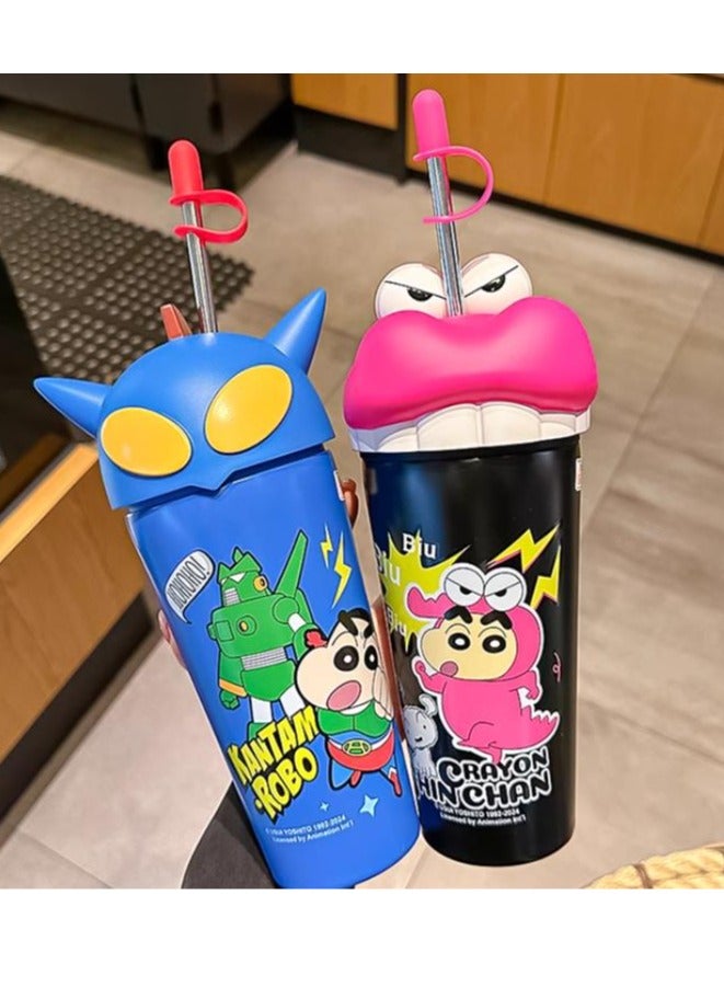 Crayon Shin Chan Large Capacity 600ml Insulated Cup Ice King Cup With Straw Water Cup High Appearance Student Cooling Cup