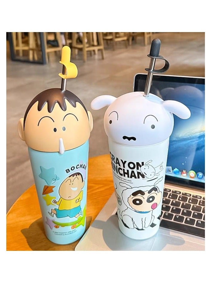 Crayon Shin Chan Large Capacity 600ml Insulated Cup Ice King Cup With Straw Water Cup High Appearance Student Cooling Cup