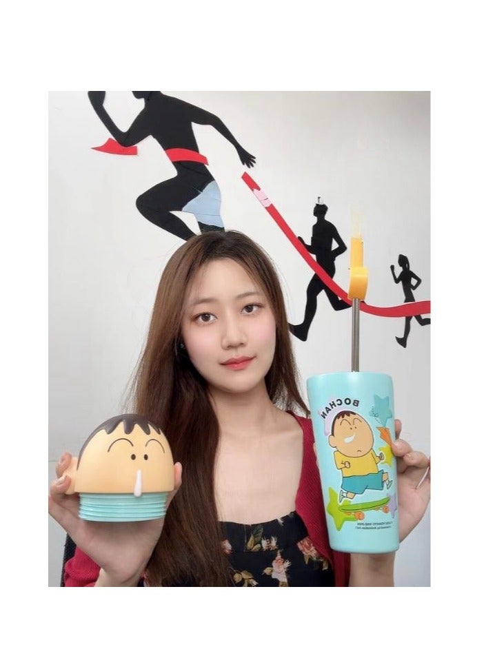 Crayon Shin Chan Large Capacity 600ml Insulated Cup Ice King Cup With Straw Water Cup High Appearance Student Cooling Cup