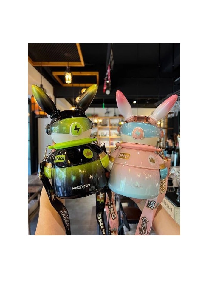 Lightning Rabbit Insulated Cup High Beauty Creative Large Capacity 900ml Water Bottle Children's Straw Cup Trendy Play Water Cup Student