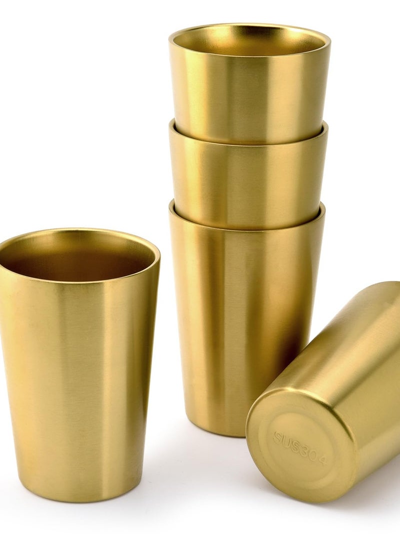 Set of 2 Gold Stainless Steel Insulated Cups 12 oz Double Wall Vacuum Reusable Unbreakable for Indoor Outdoor Use Perfect for Parties Office Camping