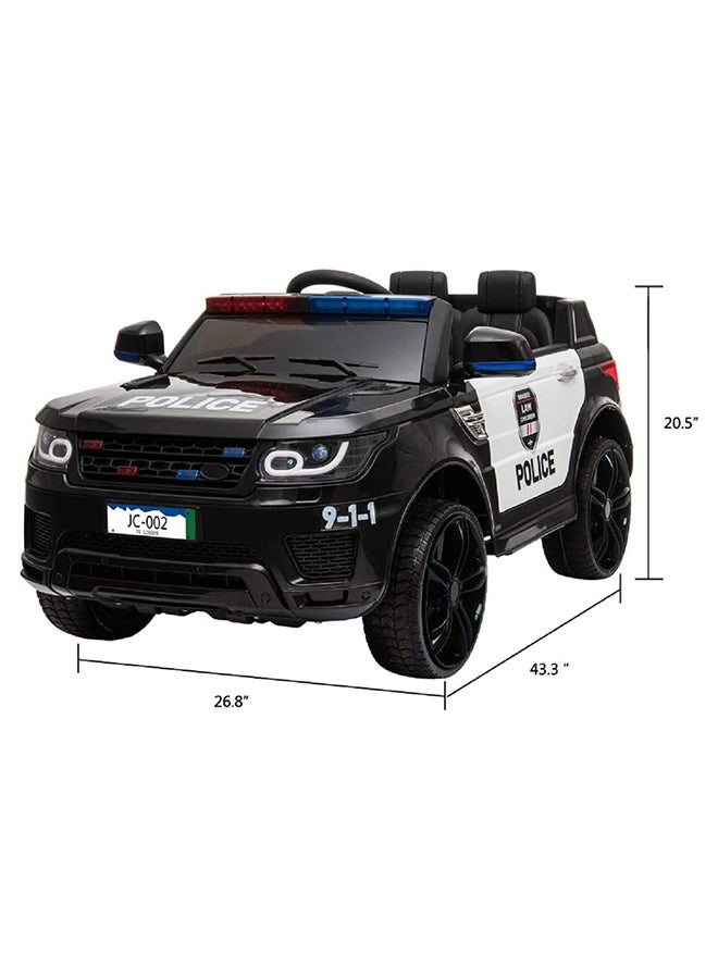 Kids Ride On Car, 12v 7a Battery Powered Electric Police Truck Suv Vehicle W/ 2.4g Remote Control, Siren, Music, Led Headlights, Microphone, Double Open Doors, Safe Seat Belts - (Black)