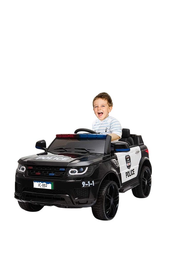 Kids Ride On Car, 12v 7a Battery Powered Electric Police Truck Suv Vehicle W/ 2.4g Remote Control, Siren, Music, Led Headlights, Microphone, Double Open Doors, Safe Seat Belts - (Black)