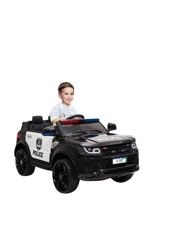 Kids Ride On Car, 12v 7a Battery Powered Electric Police Truck Suv Vehicle W/ 2.4g Remote Control, Siren, Music, Led Headlights, Microphone, Double Open Doors, Safe Seat Belts - (Black)