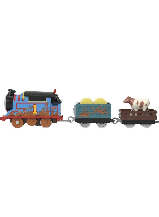 Motorized Toy Train Muddy Thomas Engine With Cargo Cars & Cow For Preschool Pretend Play Kids Ages 3+ Years