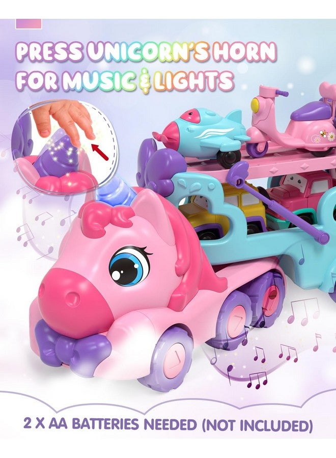 Toddler Girl Toys 2 Year Old Girl Toys With Lights & Music Toddler Toys 2 3 Unicorn Toys Girl Cars For Toddlers 1 3 Car Carrier Truck Toy Gift For Girls
