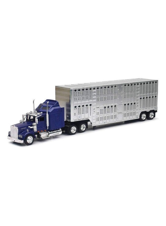 New Ray Toys 1/43 D/C Kenworth W900 Pot Belly Livestock Trailer