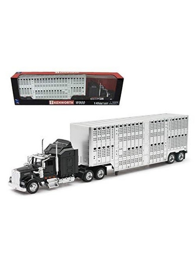 New Ray Toys 1/43 D/C Kenworth W900 Pot Belly Livestock Trailer